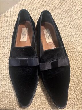 Valentino Black Velvet Bow Loafers with Grosgrain Trim